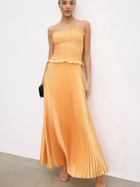L'IDEE MAYA Yellow Gold Strapless Pleated Maxi Dress Stretch - US 6